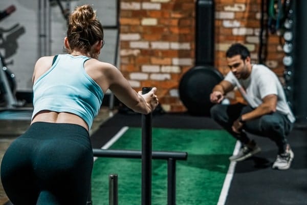 Viv and Jonno pushing sled at Dukes Gym Richmond 3